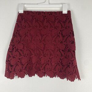 Express Women's Lace Overlay Mini Skirt Size 00 Maroon Red Holiday Date